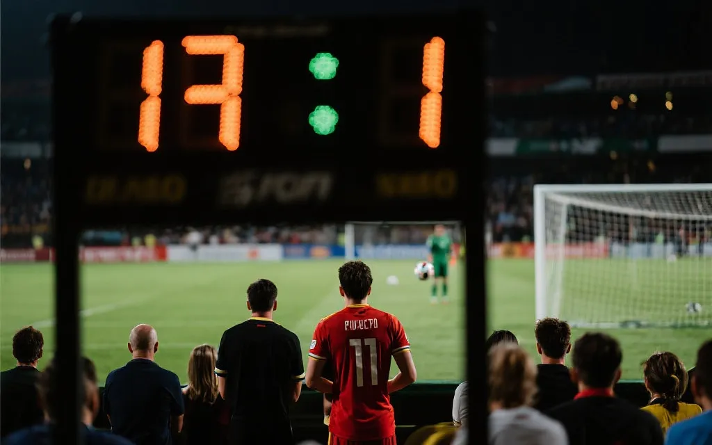 点球大战与记分牌的紧张瞬间，球迷屏息凝视