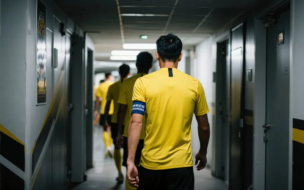 更衣室通道里队长走在前方的背影